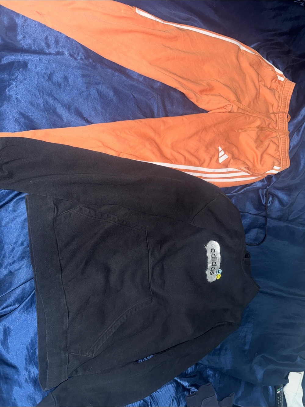adidas graphic Sweatshirt (size large) Orange adidas Track Pants (size small)